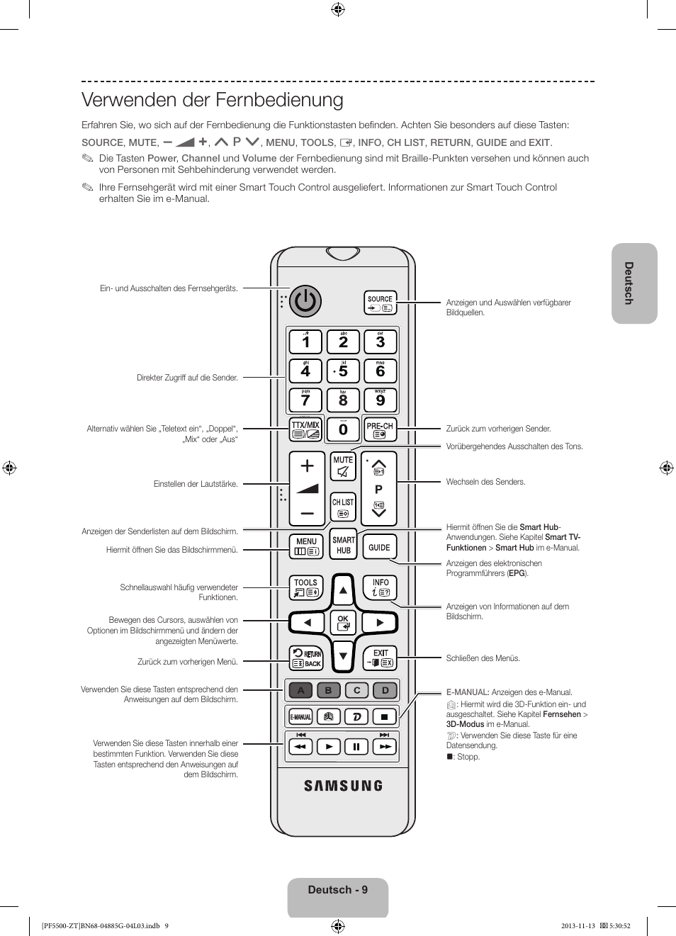 Verwenden der fernbedienung | Samsung PS60F5500AY User Manual | Page 59 / 75