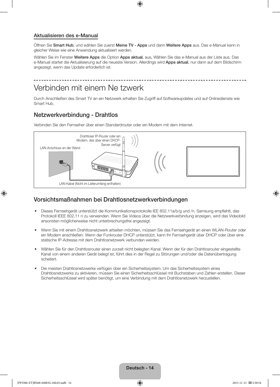 Verbinden mit einem ne tzwerk, Netzwerkverbindung - drahtlos | Samsung PS60F5500AY User Manual | Page 64 / 75