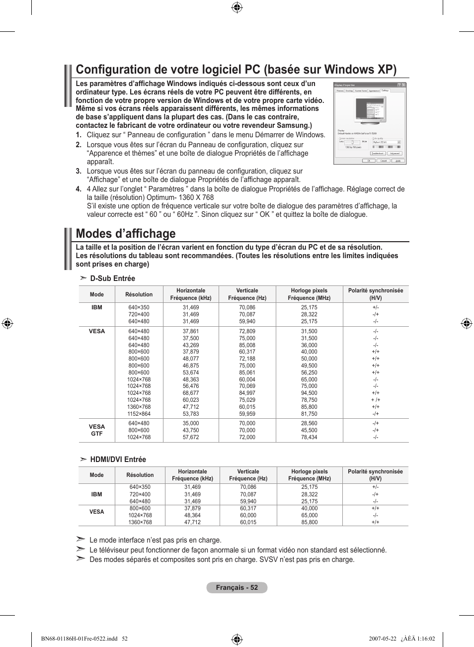 Modes d’affichage | Samsung LE32M87BD User Manual | Page 114 / 545