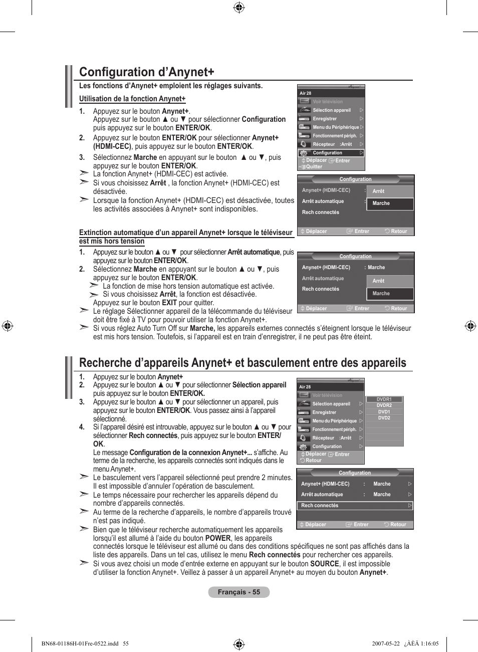 Configuration d’anynet | Samsung LE32M87BD User Manual | Page 117 / 545