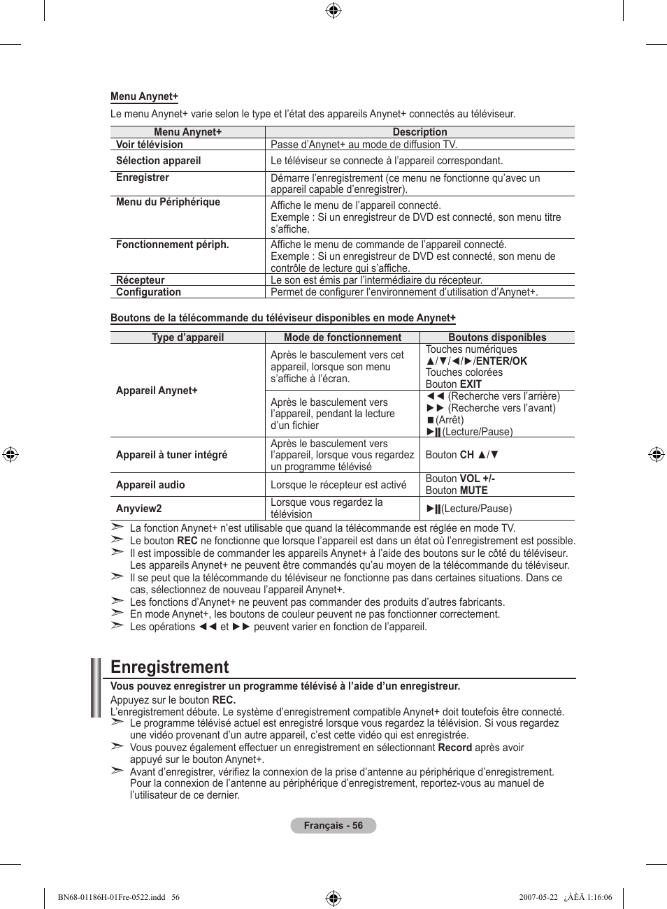 Enregistrement | Samsung LE32M87BD User Manual | Page 118 / 545