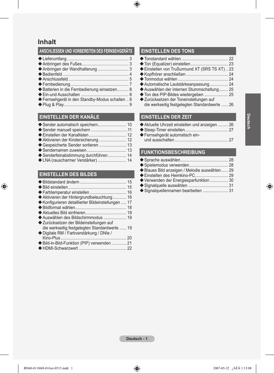 Inhalt | Samsung LE32M87BD User Manual | Page 123 / 545