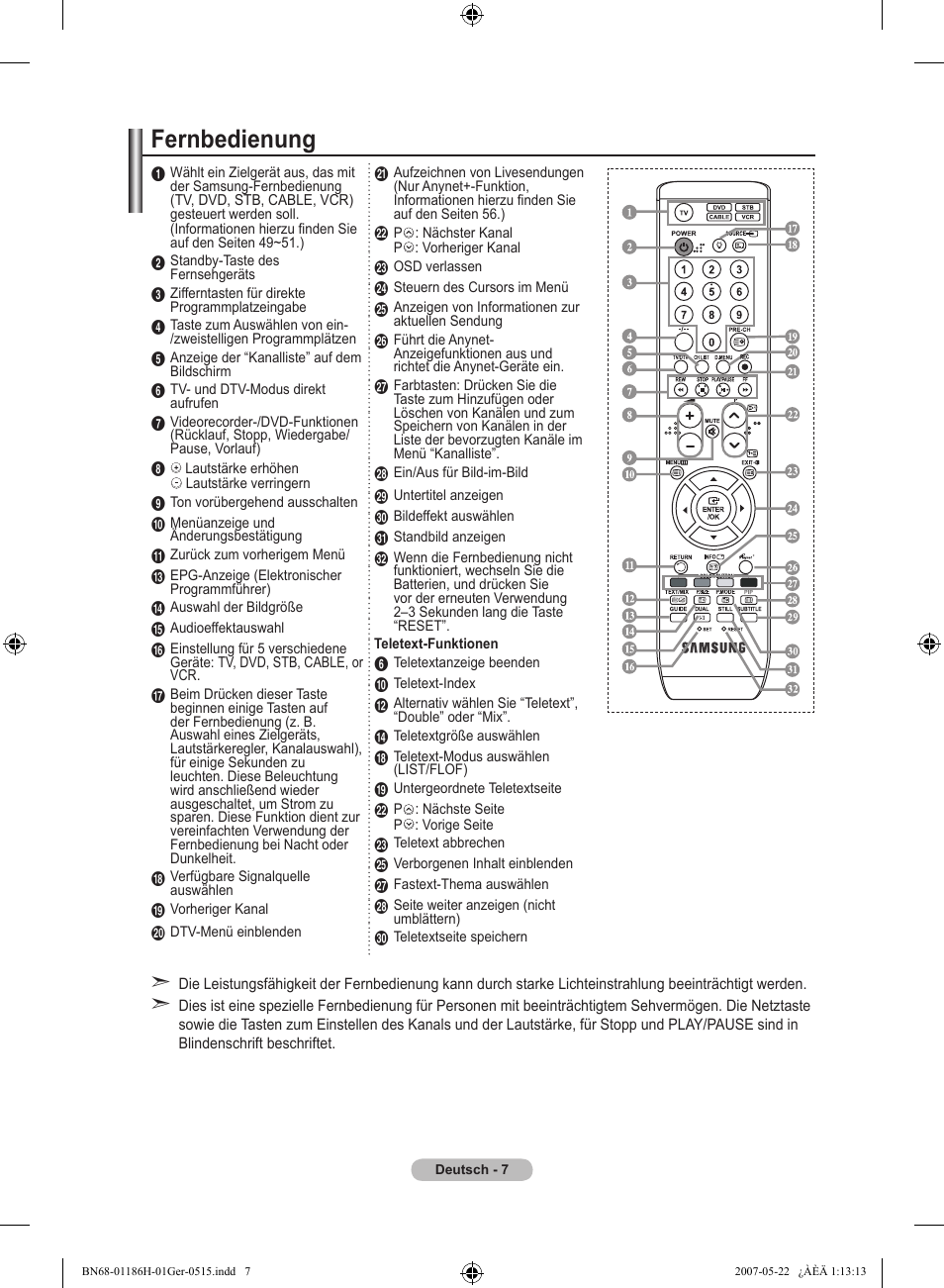 Fernbedienung | Samsung LE32M87BD User Manual | Page 129 / 545