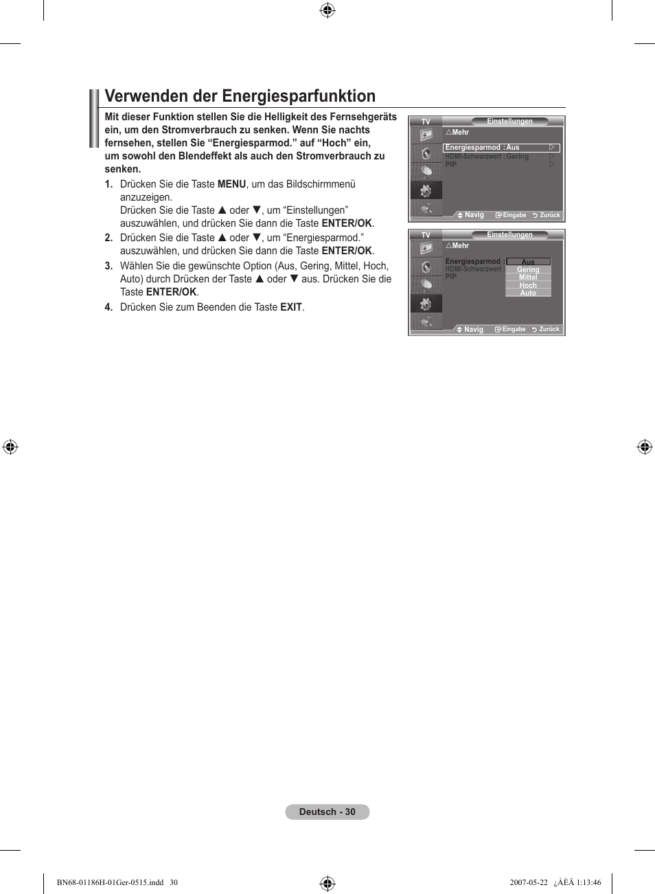 Verwenden der energiesparfunktion | Samsung LE32M87BD User Manual | Page 152 / 545