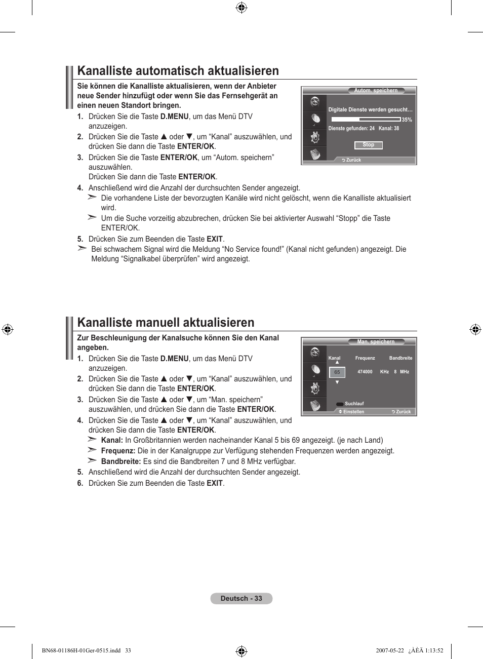 Kanalliste automatisch aktualisieren, Kanalliste manuell aktualisieren | Samsung LE32M87BD User Manual | Page 155 / 545