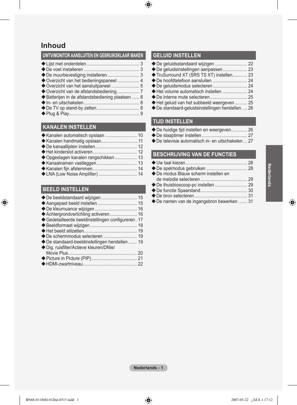 Inhoud | Samsung LE32M87BD User Manual | Page 183 / 545