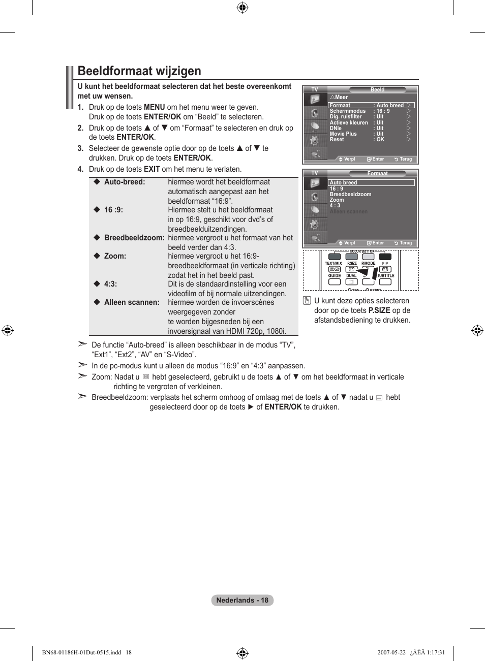 Beeldformaat wijzigen | Samsung LE32M87BD User Manual | Page 200 / 545