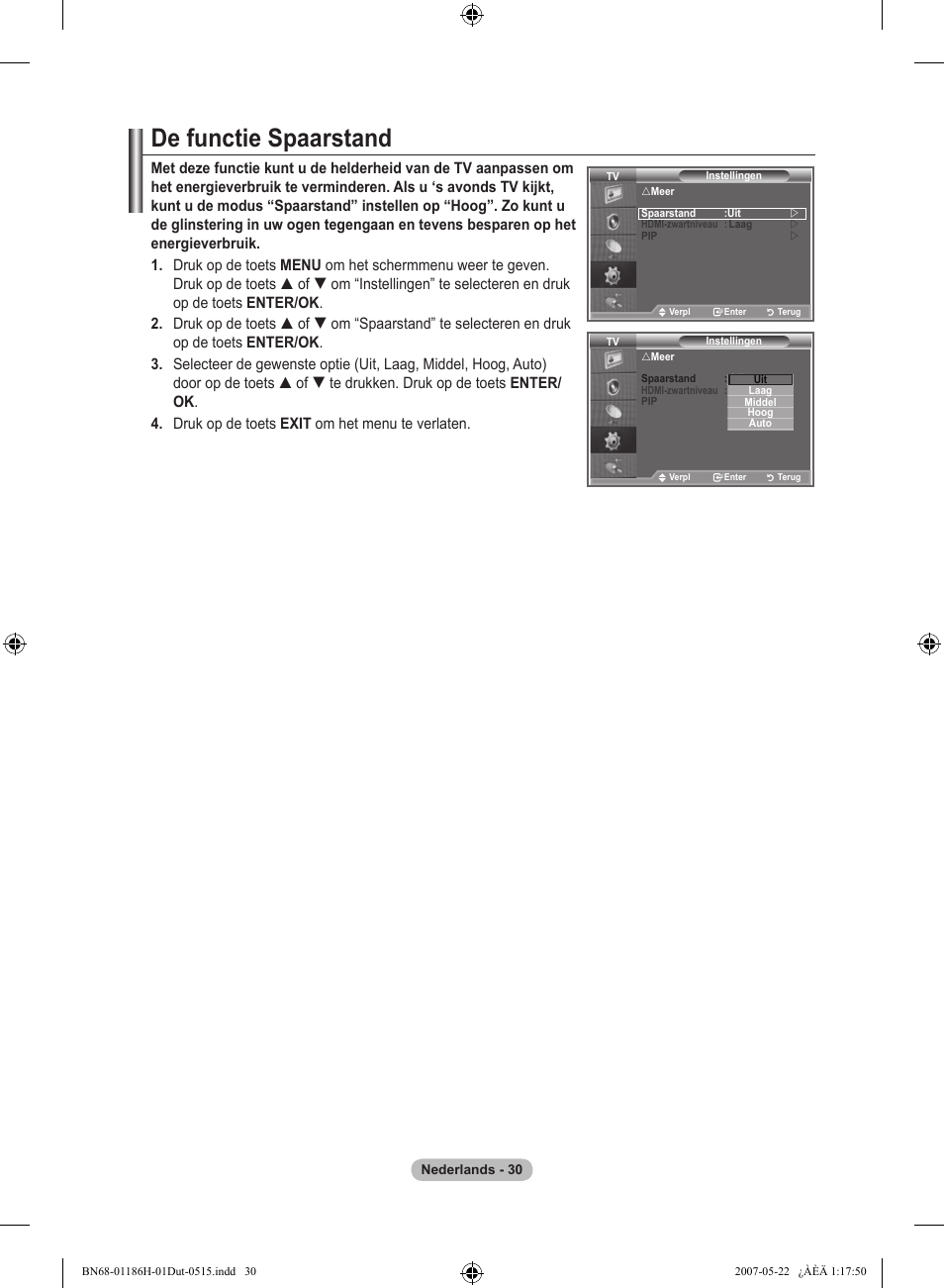 De functie spaarstand | Samsung LE32M87BD User Manual | Page 212 / 545