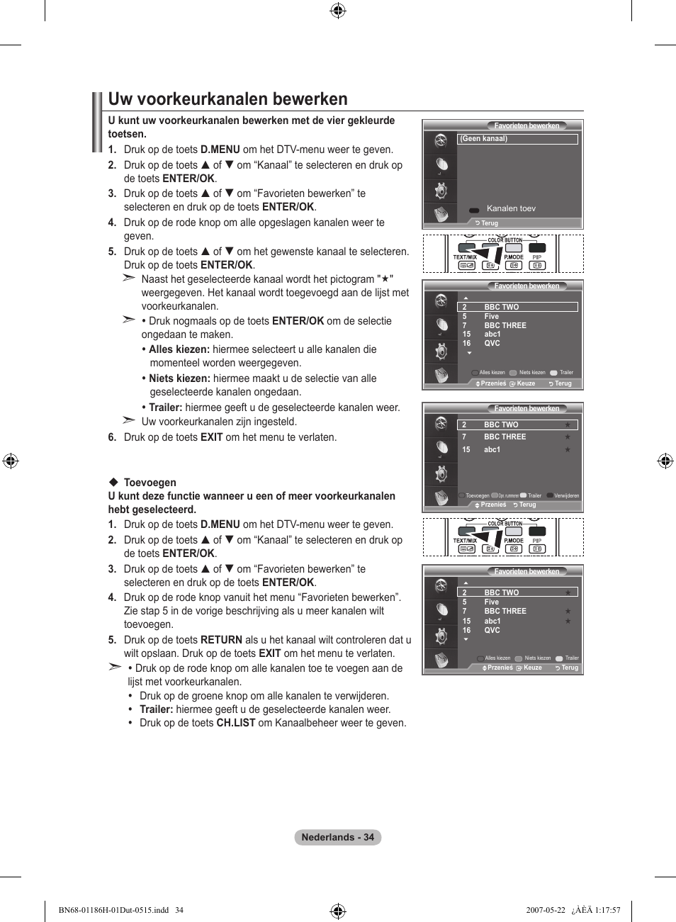 Uw voorkeurkanalen bewerken | Samsung LE32M87BD User Manual | Page 216 / 545