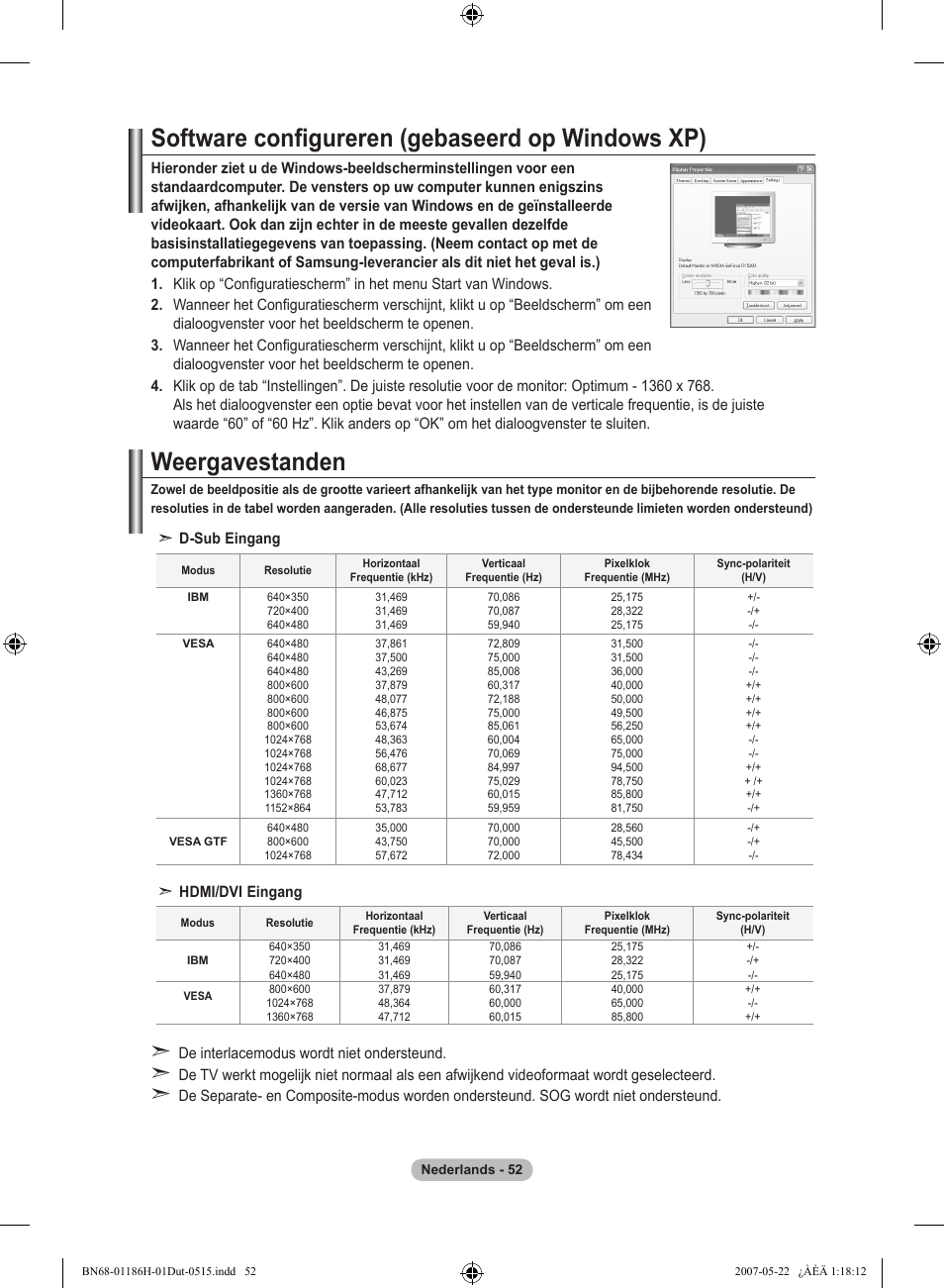 Software configureren (gebaseerd op windows xp), Weergavestanden | Samsung LE32M87BD User Manual | Page 234 / 545