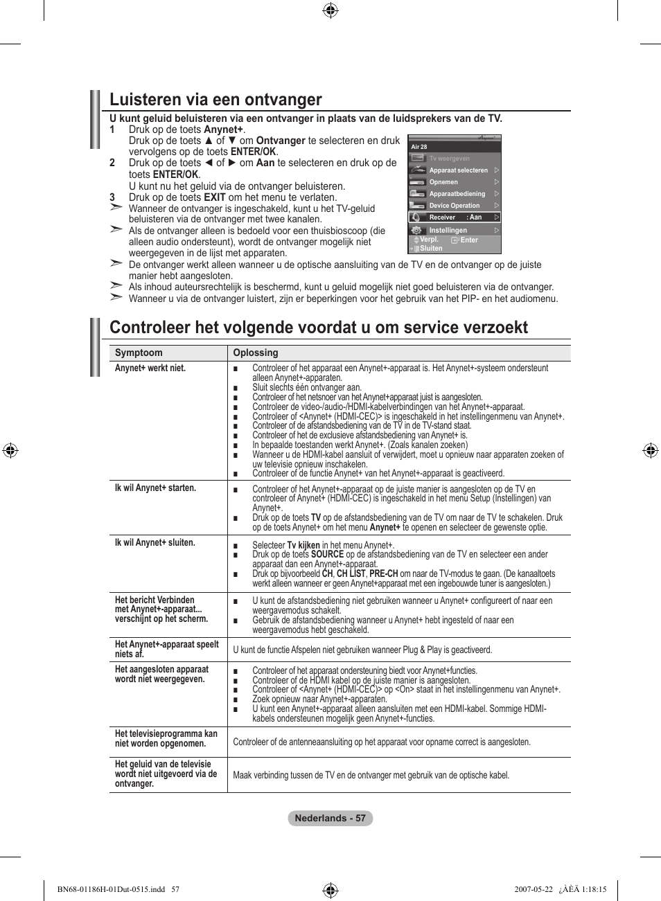 Luisteren via een ontvanger | Samsung LE32M87BD User Manual | Page 239 / 545