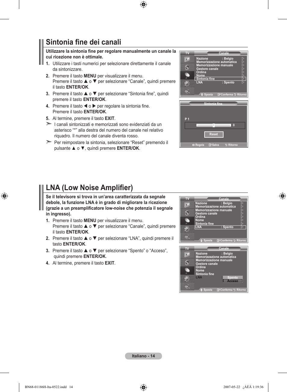 Sintonia fine dei canali, Lna (low noise amplifier) | Samsung LE32M87BD User Manual | Page 256 / 545