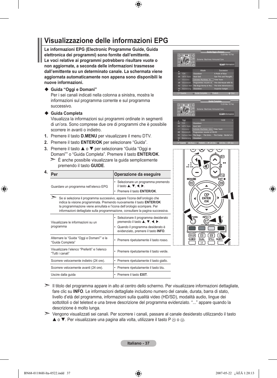 Visualizzazione delle informazioni epg | Samsung LE32M87BD User Manual | Page 279 / 545