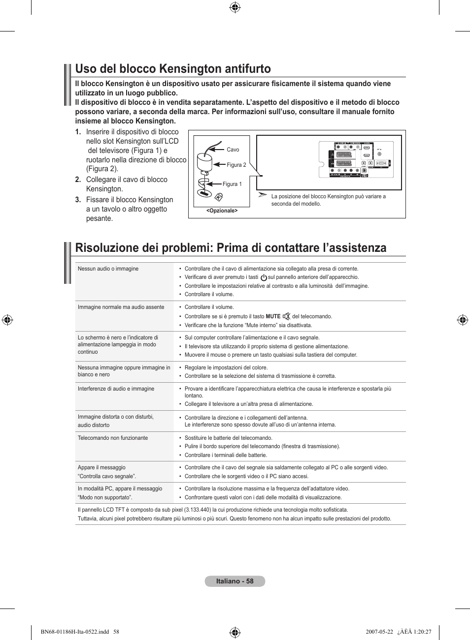 Uso del blocco kensington antifurto | Samsung LE32M87BD User Manual | Page 300 / 545