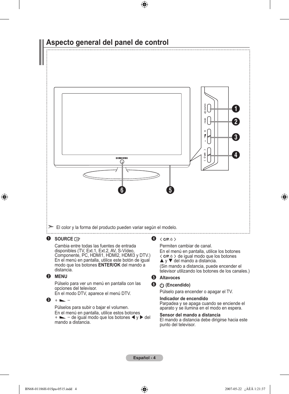 Aspecto general del panel de control | Samsung LE32M87BD User Manual | Page 308 / 545