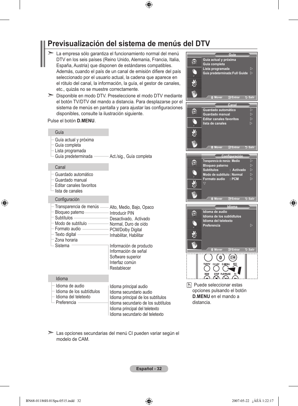 Previsualización del sistema de menús del dtv | Samsung LE32M87BD User Manual | Page 336 / 545