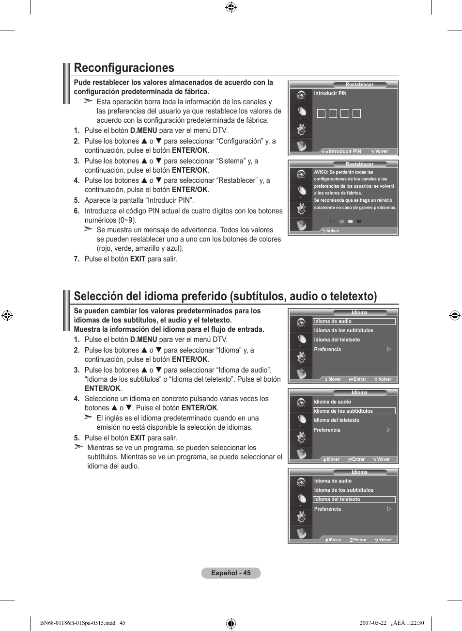 Reconfiguraciones | Samsung LE32M87BD User Manual | Page 349 / 545