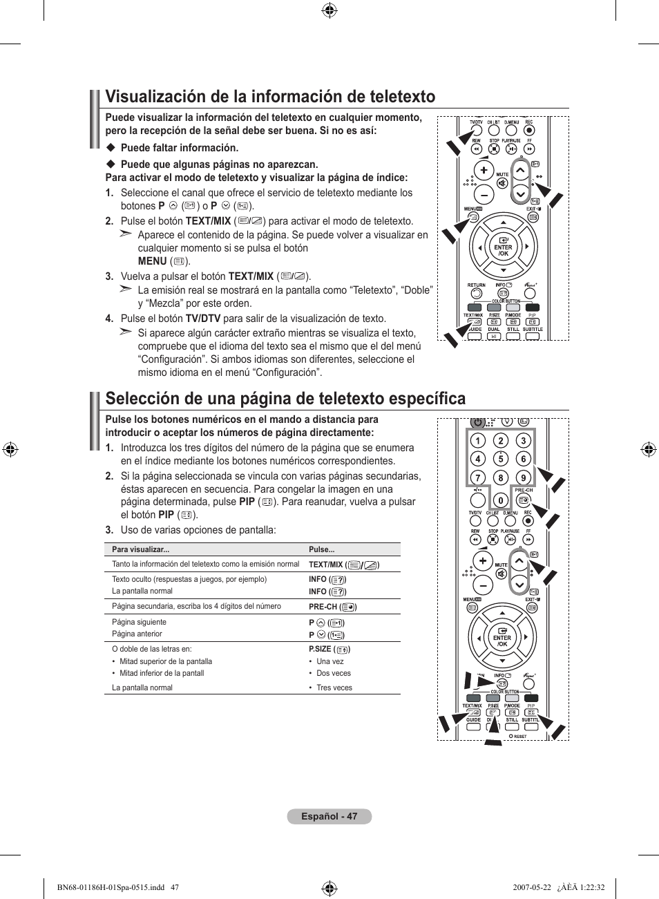 Visualización de la información de teletexto, Selección de una página de teletexto específica | Samsung LE32M87BD User Manual | Page 351 / 545