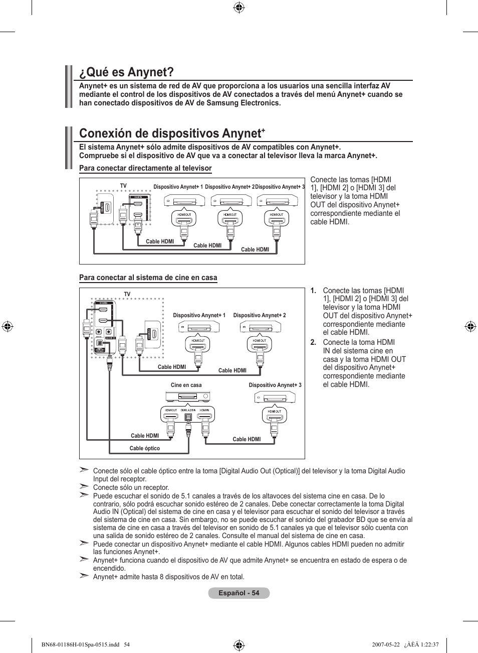 Conexión de dispositivos anynet, Qué es anynet | Samsung LE32M87BD User Manual | Page 358 / 545