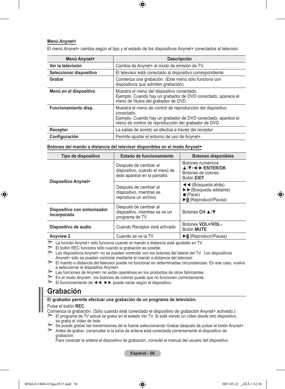 Grabación | Samsung LE32M87BD User Manual | Page 360 / 545