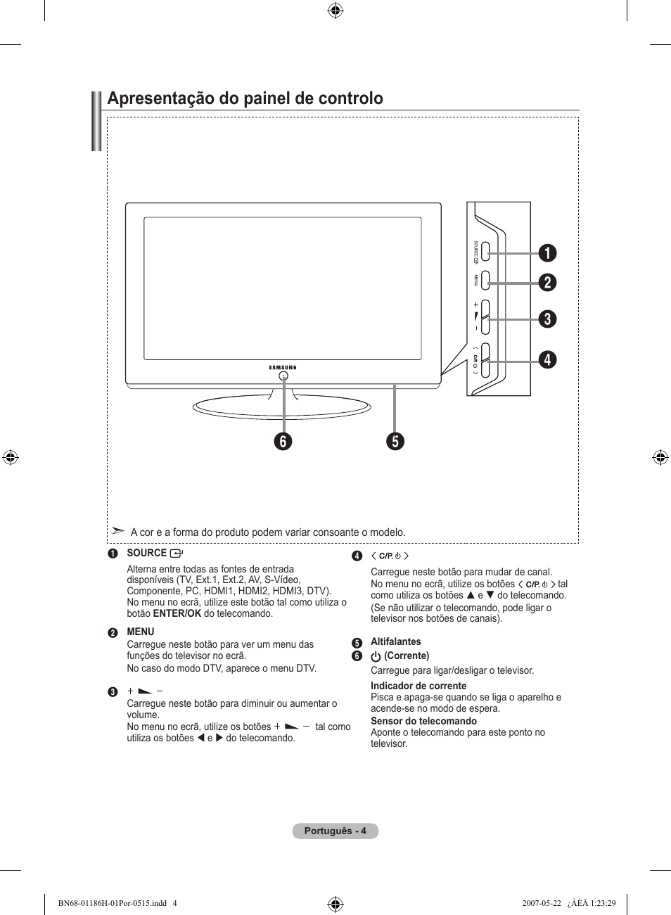 Apresentação do painel de controlo | Samsung LE32M87BD User Manual | Page 428 / 545