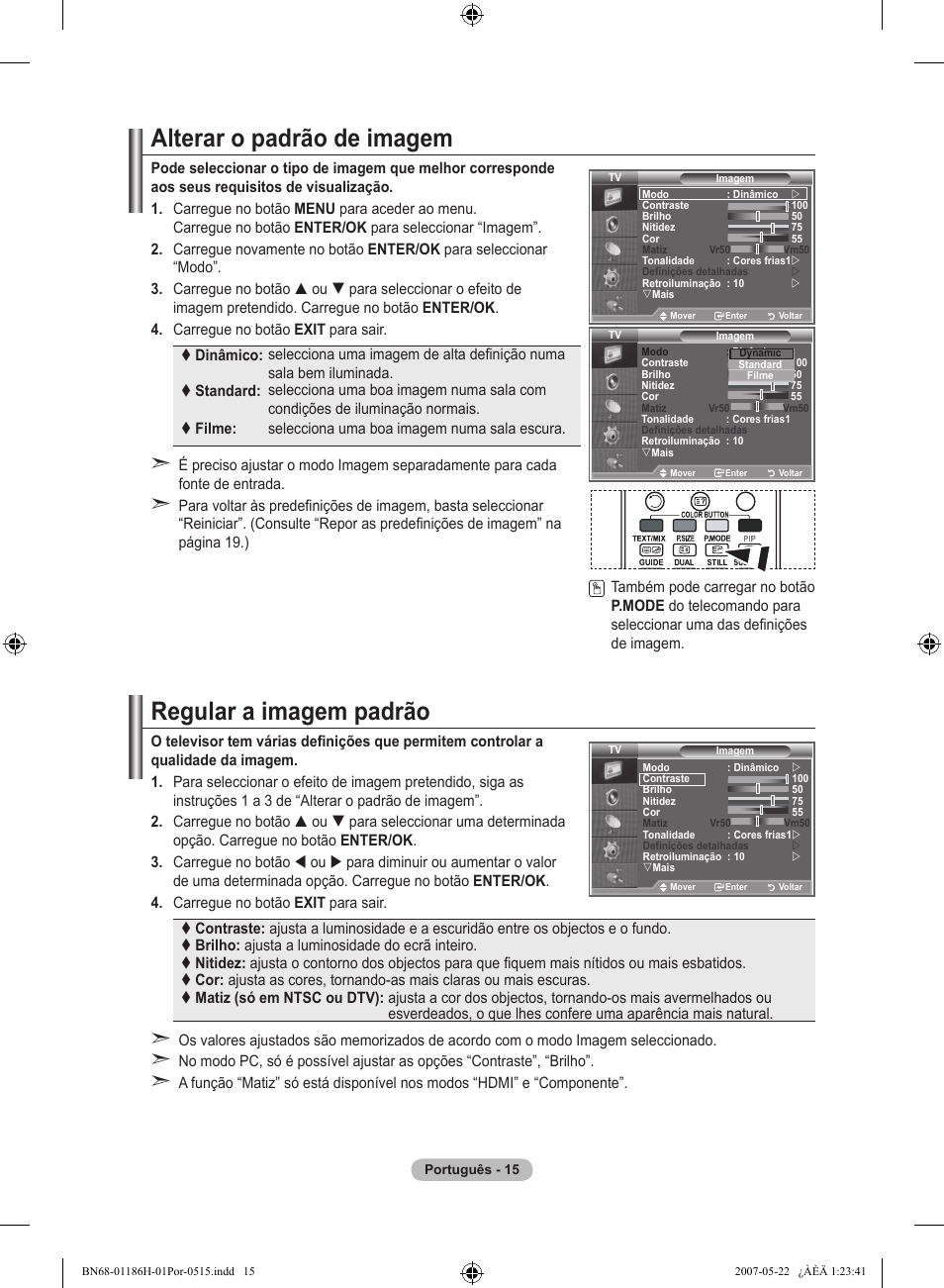 Alterar o padrão de imagem, Regular a imagem padrão | Samsung LE32M87BD User Manual | Page 439 / 545