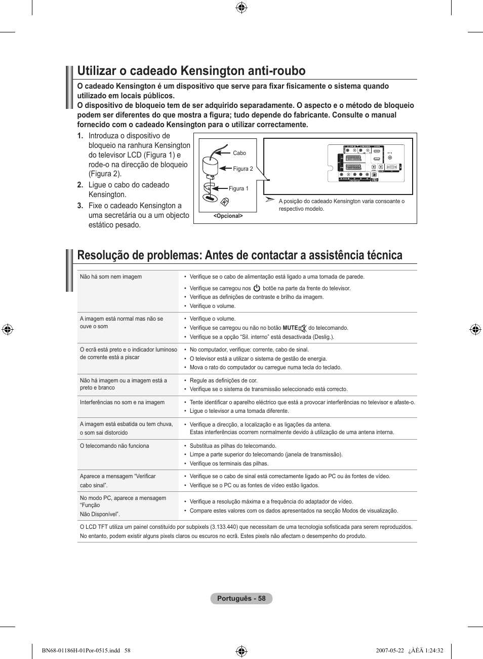 Utilizar o cadeado kensington anti-roubo | Samsung LE32M87BD User Manual | Page 482 / 545