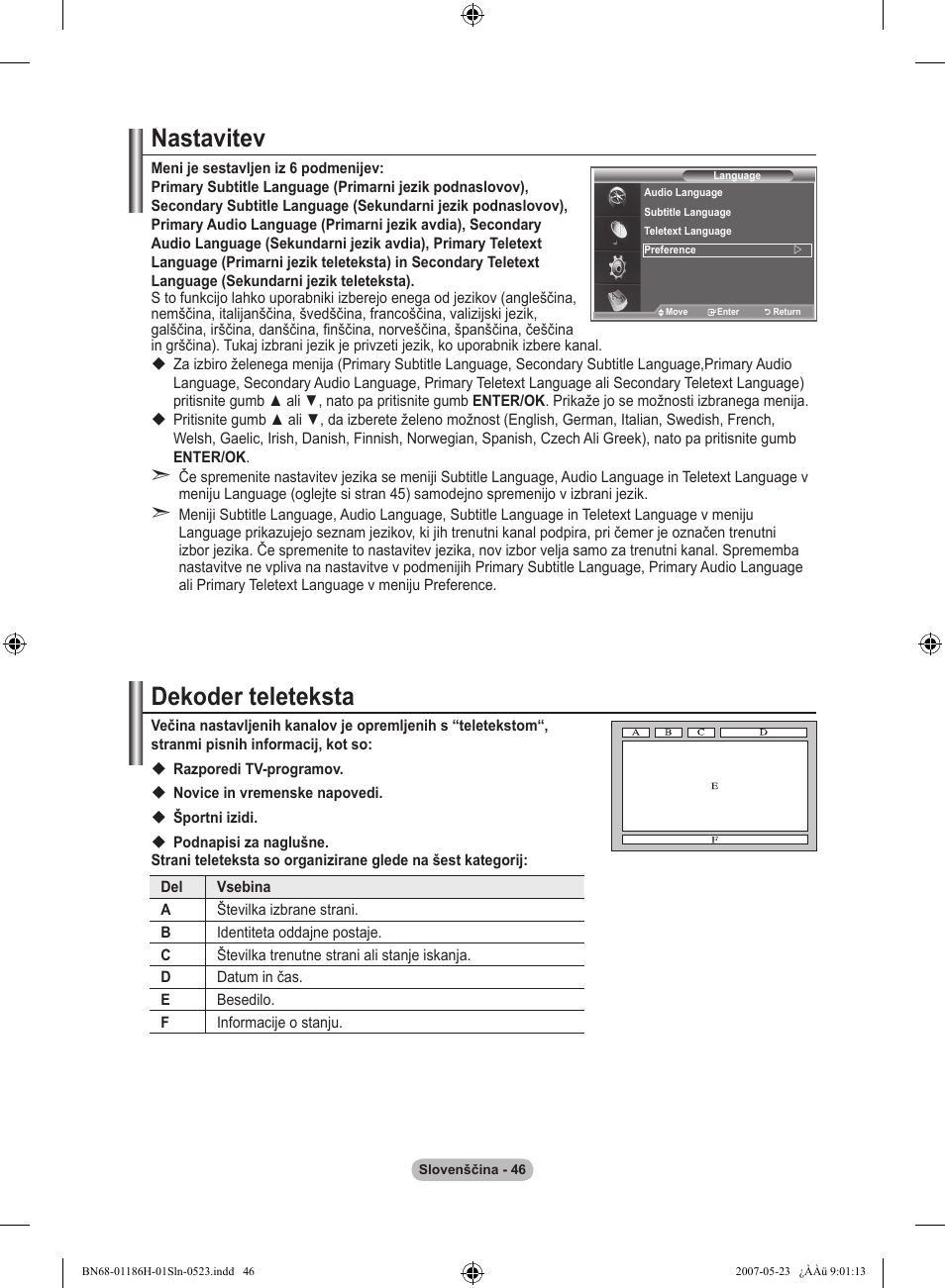 Nastavitev, Dekoder teleteksta | Samsung LE32M87BD User Manual | Page 530 / 545