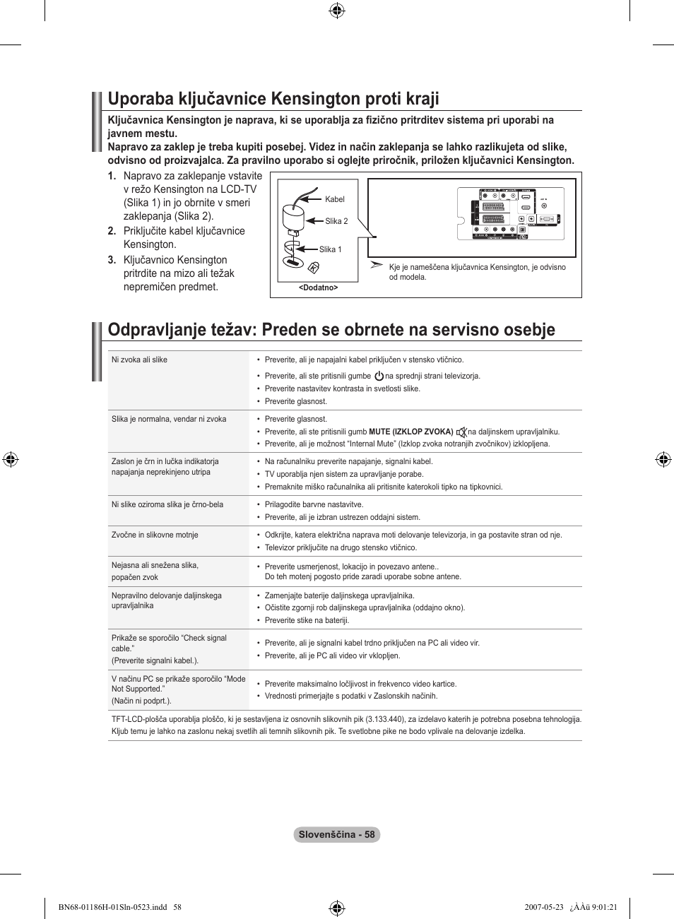 Uporaba ključavnice kensington proti kraji | Samsung LE32M87BD User Manual | Page 542 / 545