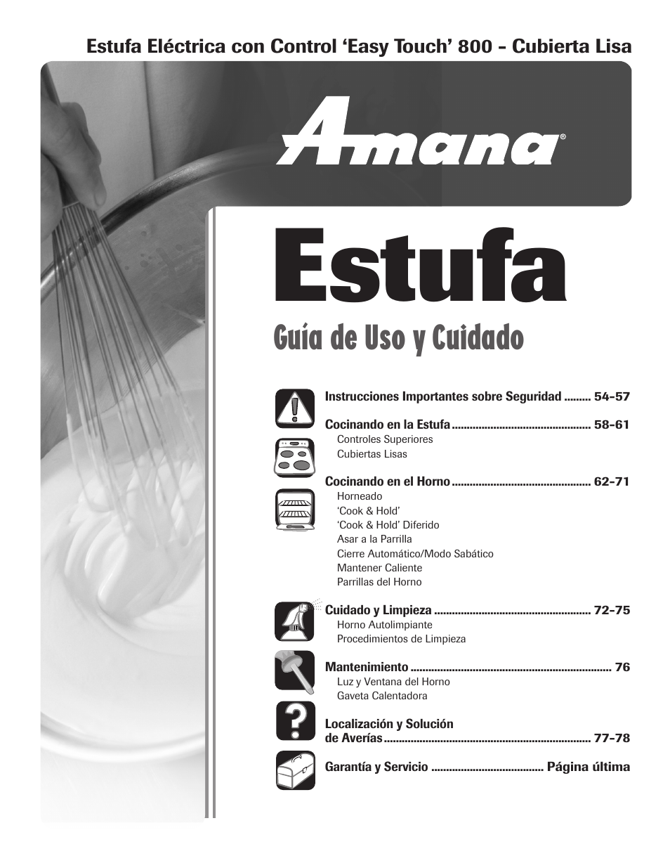 Estufa, Guía de uso y cuidado | Amana 800 User Manual | Page 54 / 80