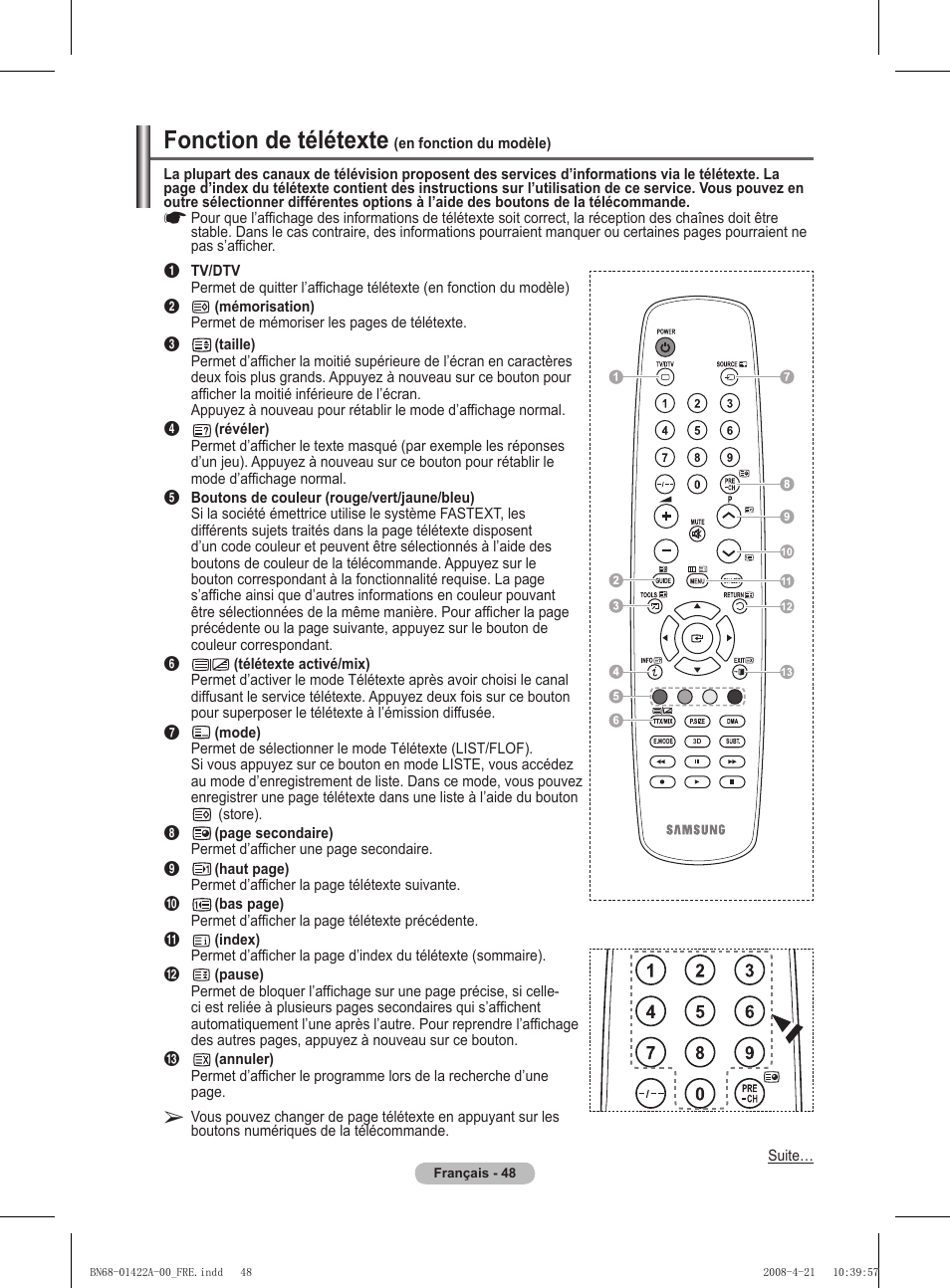 Fonction de télétexte | Samsung PS50A476P1D User Manual | Page 104 / 444