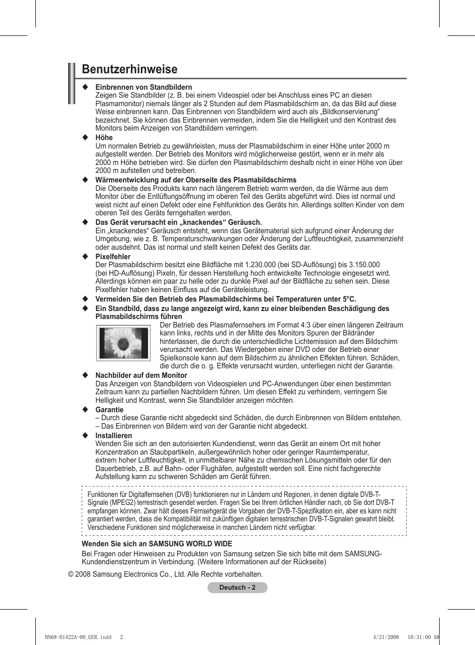 Benutzerhinweise | Samsung PS50A476P1D User Manual | Page 113 / 444