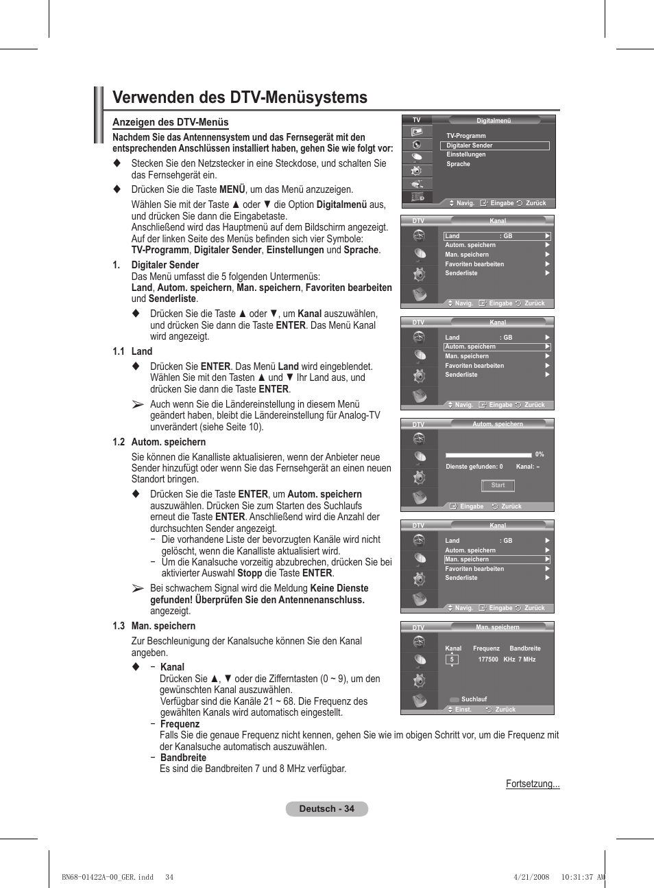 Verwenden des dtv-menüsystems | Samsung PS50A476P1D User Manual | Page 145 / 444