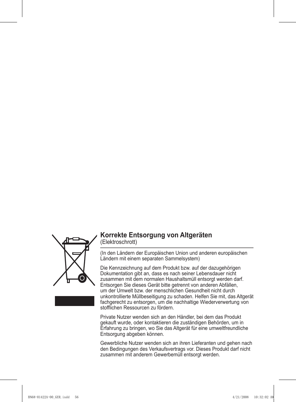 Korrekte entsorgung von altgeräten | Samsung PS50A476P1D User Manual | Page 167 / 444