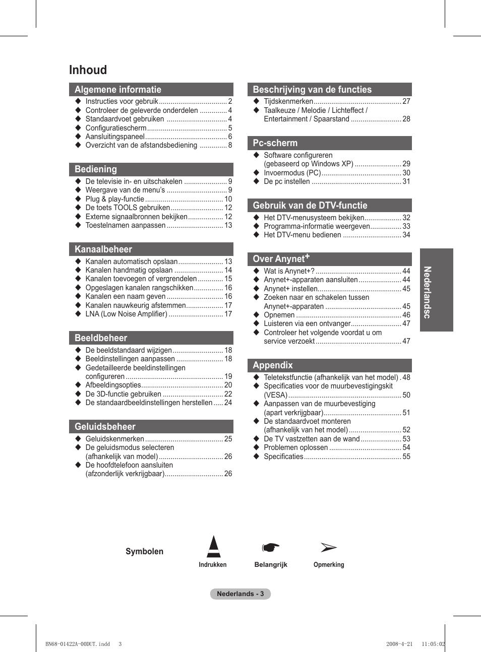 Inhoud | Samsung PS50A476P1D User Manual | Page 169 / 444