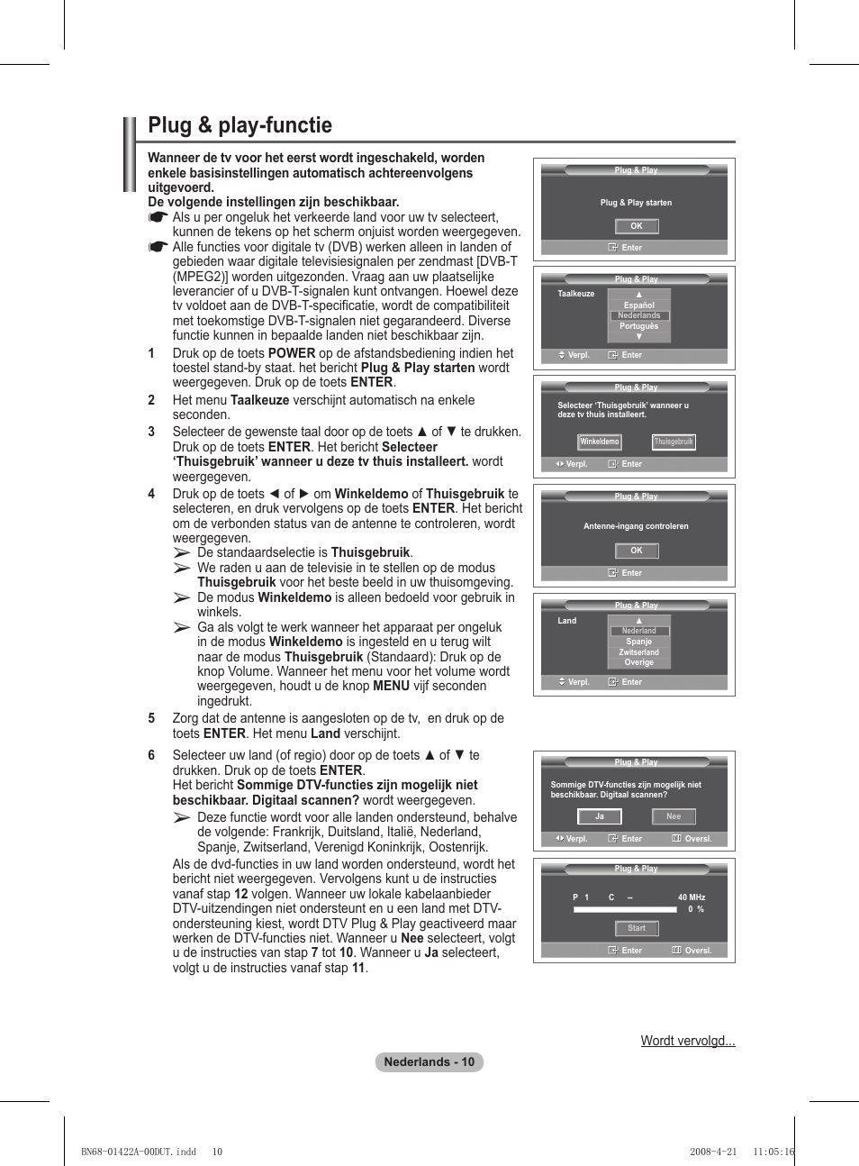 Plug & play-functie | Samsung PS50A476P1D User Manual | Page 176 / 444