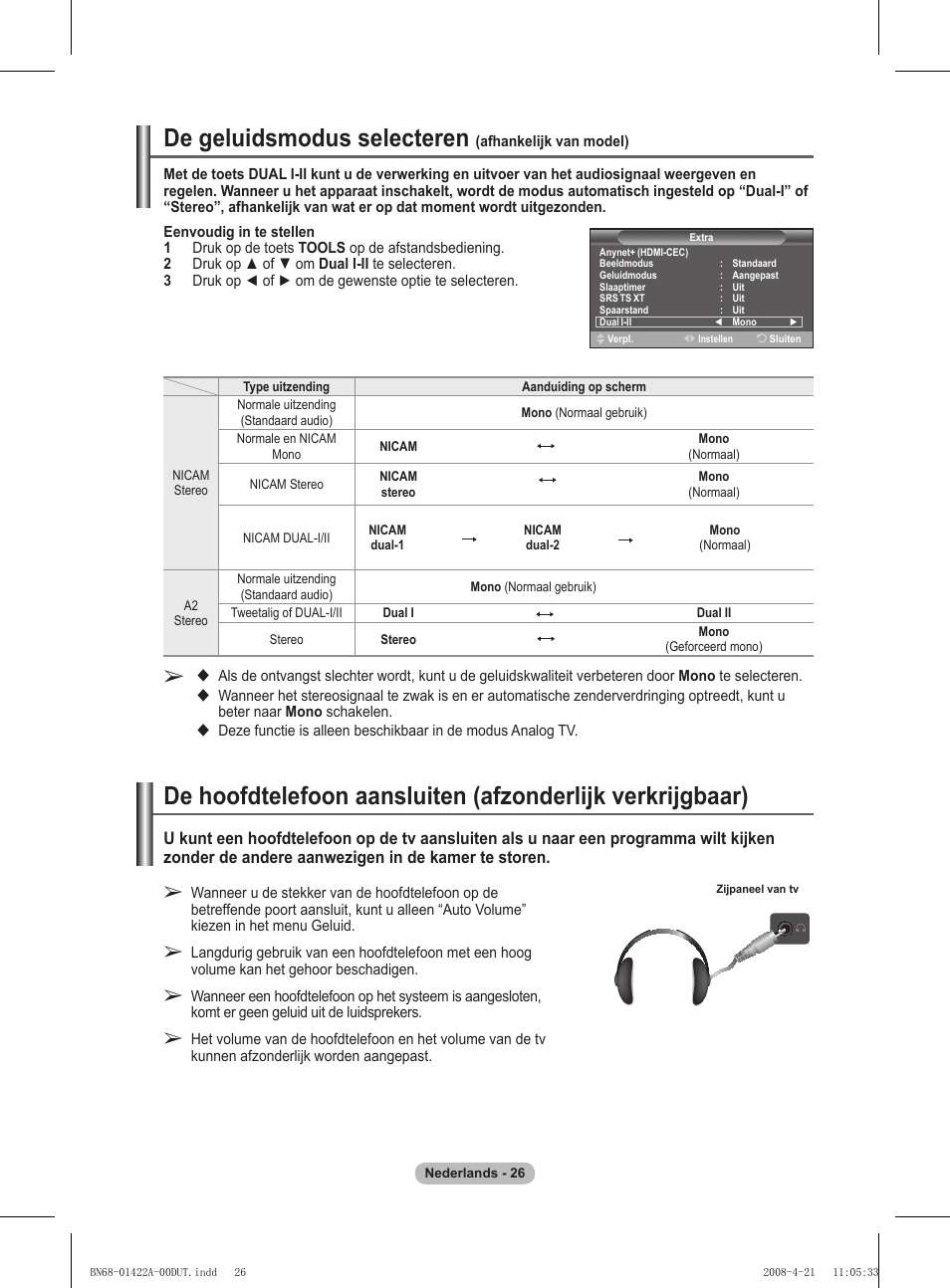 De geluidsmodus selecteren | Samsung PS50A476P1D User Manual | Page 192 / 444