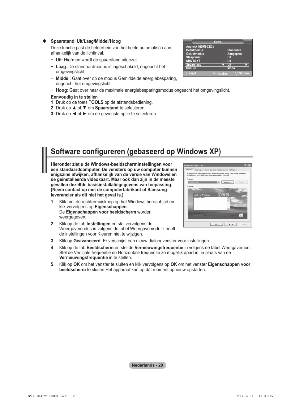 Software configureren (gebaseerd op windows xp) | Samsung PS50A476P1D User Manual | Page 195 / 444