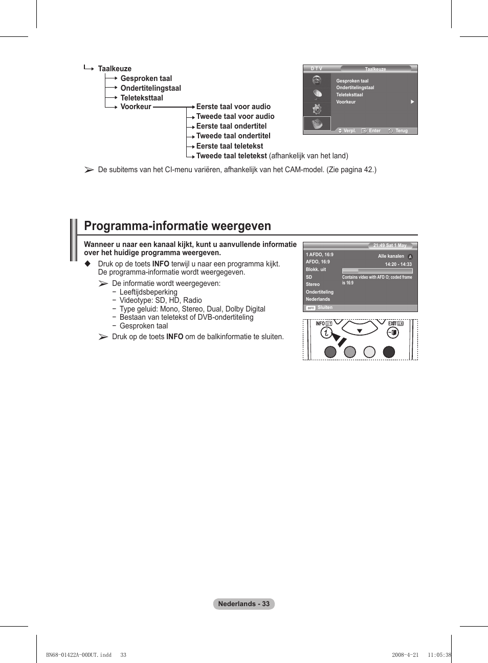 Programma-informatie weergeven | Samsung PS50A476P1D User Manual | Page 199 / 444