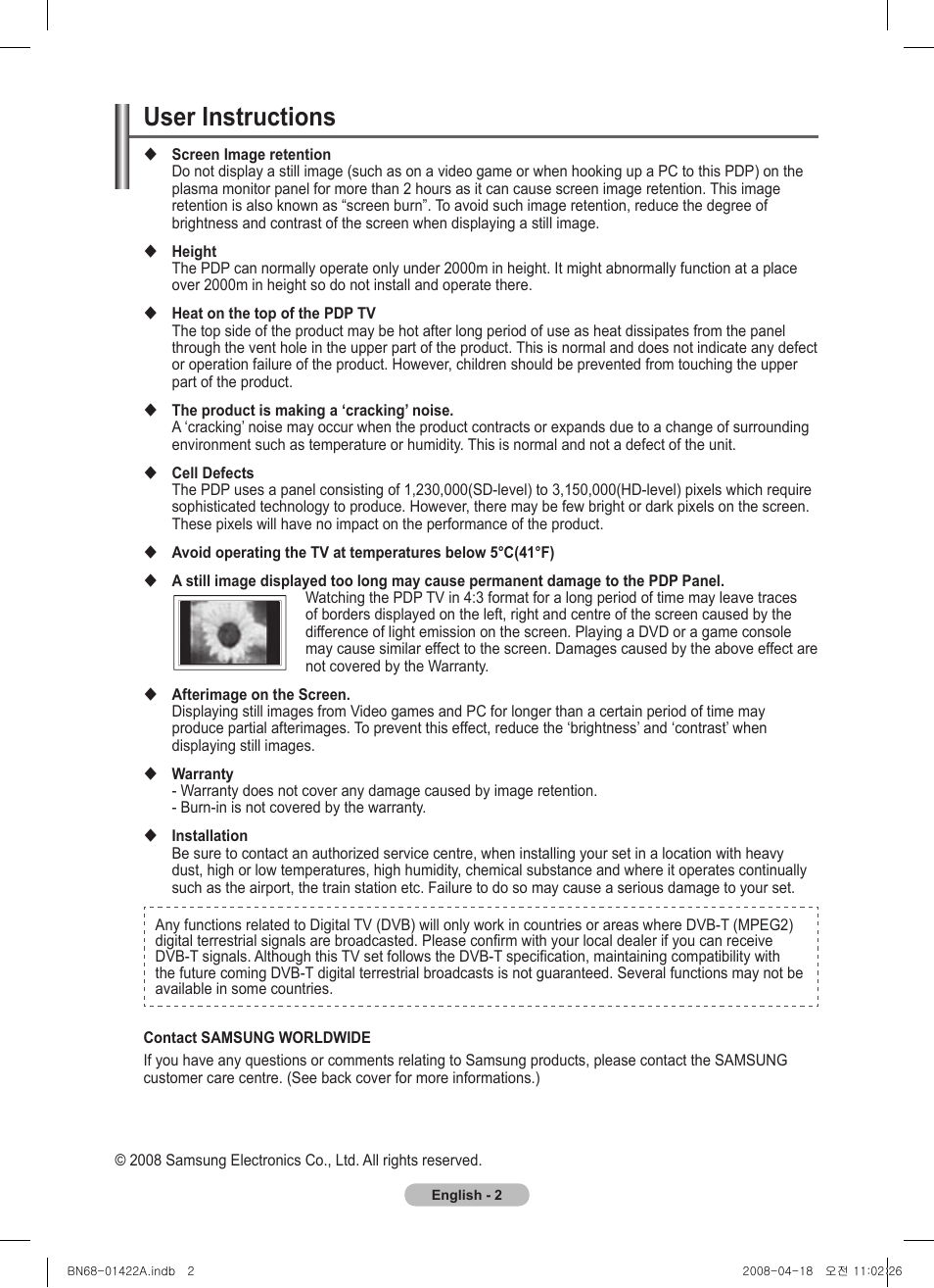 User instructions | Samsung PS50A476P1D User Manual | Page 2 / 444