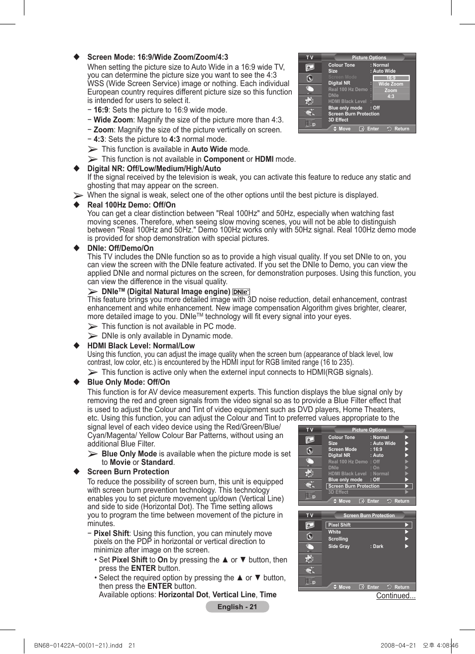 Samsung PS50A476P1D User Manual | Page 21 / 444