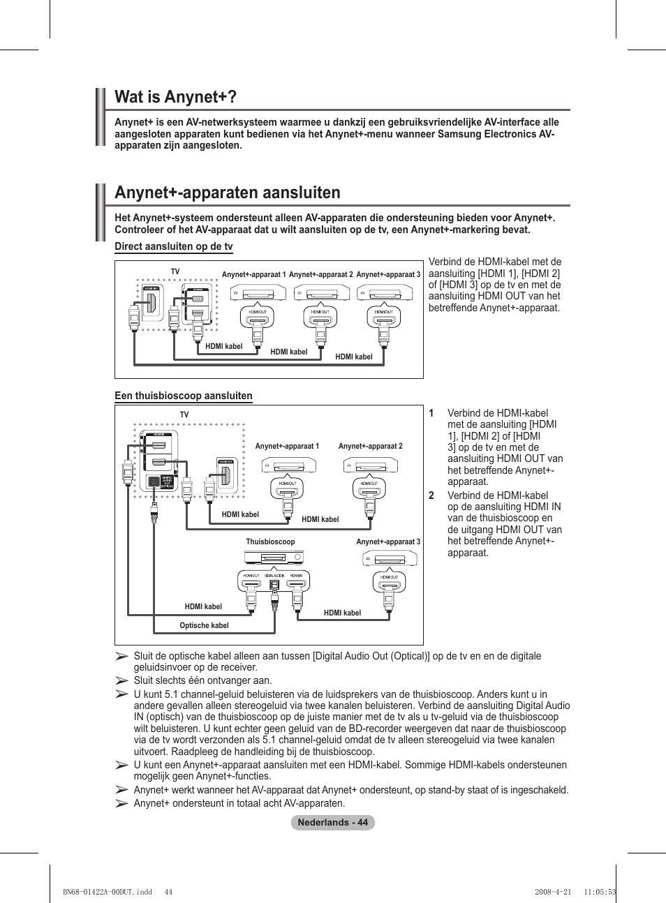 Anynet+-apparaten aansluiten, Wat is anynet | Samsung PS50A476P1D User Manual | Page 210 / 444