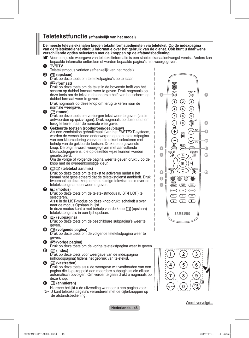 Teletekstfunctie | Samsung PS50A476P1D User Manual | Page 214 / 444