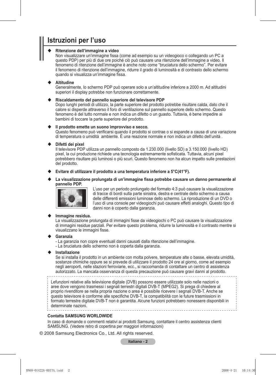 Istruzioni per l’uso | Samsung PS50A476P1D User Manual | Page 223 / 444