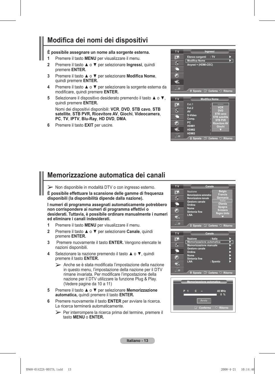 Modifica dei nomi dei dispositivi | Samsung PS50A476P1D User Manual | Page 234 / 444