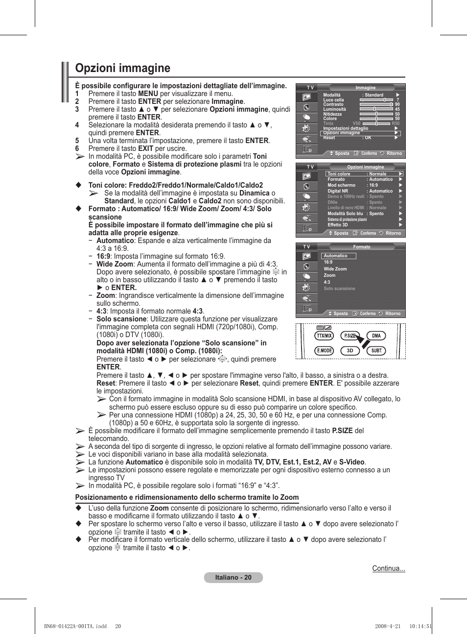 Opzioni immagine | Samsung PS50A476P1D User Manual | Page 241 / 444