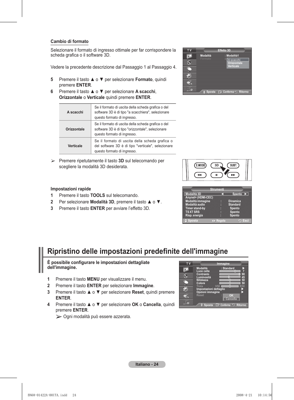 Ogni modalità può essere azzerata | Samsung PS50A476P1D User Manual | Page 245 / 444