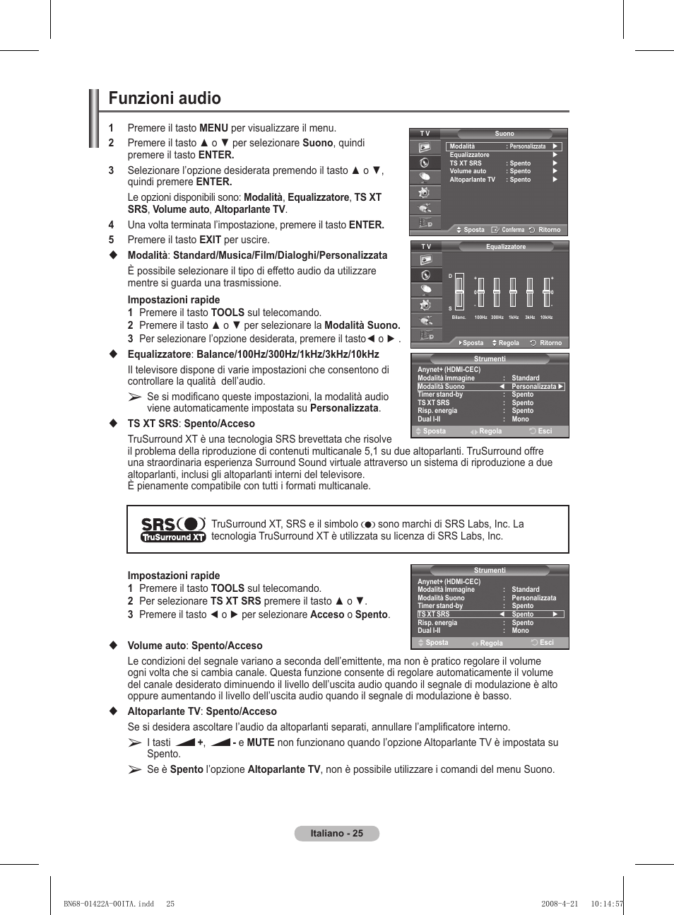 Funzioni audio | Samsung PS50A476P1D User Manual | Page 246 / 444