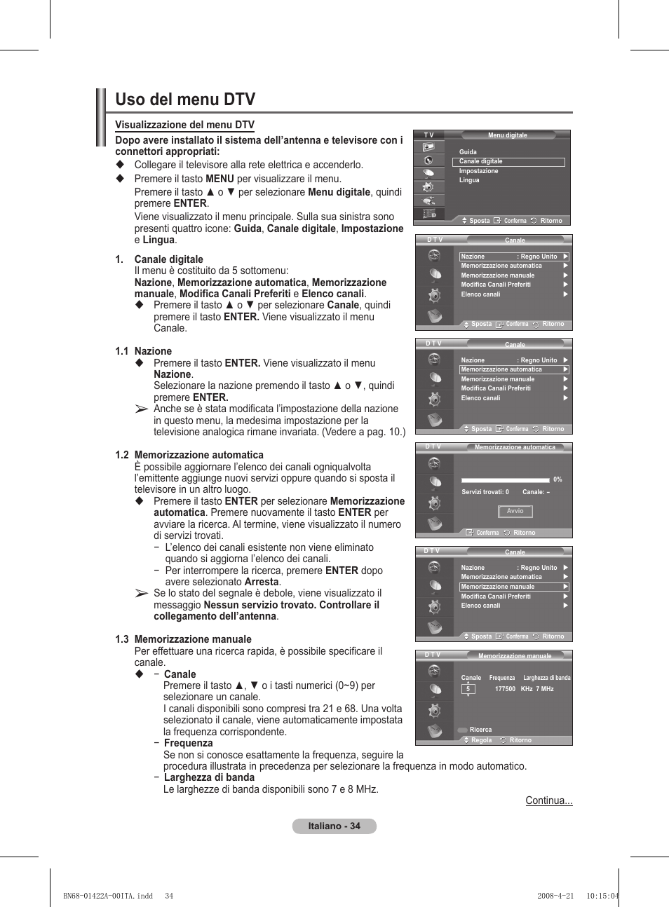 Uso del menu dtv | Samsung PS50A476P1D User Manual | Page 255 / 444