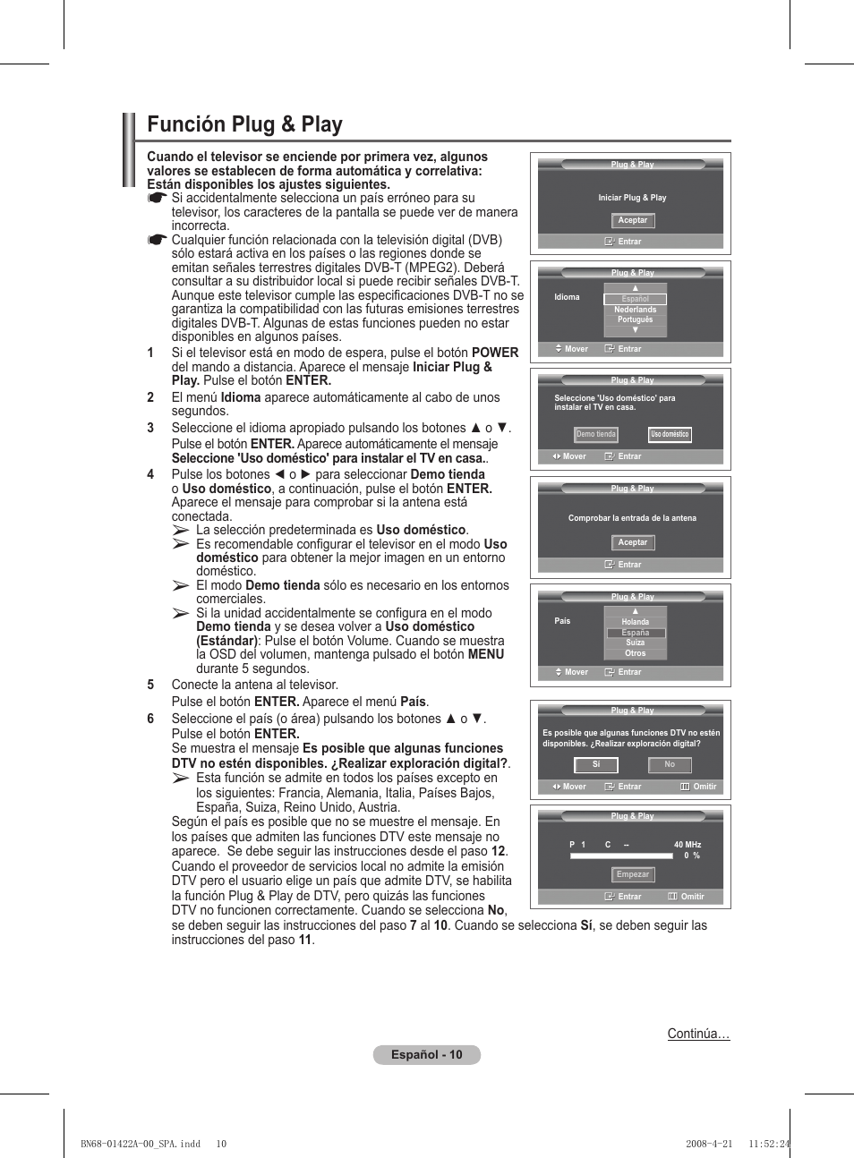 Función plug & play | Samsung PS50A476P1D User Manual | Page 287 / 444